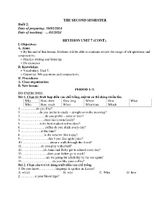 Giáo án dạy thêm Tiếng Anh 6 - Buổi 2: Revision unit 7 (Cont) - Năm học 2023-2024