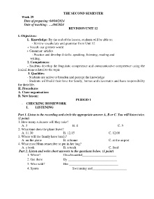 Giáo án Dạy thêm Tiếng Anh 7 - Buổi 9: Revision unit 12 - Năm học 2023-2024