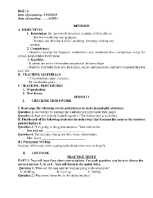 Giáo án Dạy thêm Tiếng Anh 9 - Buổi 14: Revision - Năm học 2023-2024