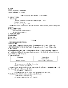 Giáo án Dạy thêm Tiếng Anh 9 - Buổi 17: Conditional sentence type 1 and 2 - Năm học 2023-2024