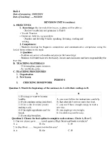 Giáo án Dạy thêm Tiếng Anh 9 - Buổi 4: Revision unit 8 (Continue)- Năm học 2023-2024