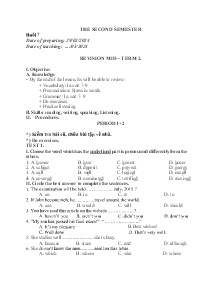 Giáo án dạy thêm Tiếng Anh 9 - Buổi 7: Revision mid-term 2 - Năm học 2023-2024