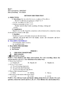 Giáo án Dạy thêm Tiếng Anh 9 - Buổi 7: Revision mid term test - Năm học 2023-2024