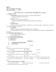 Giáo án Dạy thêm Tiếng Anh 9 - Buổi 8: Revision unit 12. Revision adverbs of clauses - Năm học 2023-2024
