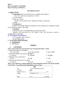 Giáo án Dạy thêm Tiếng Anh Lớp 9 - Buổi 3: Revision unit 8 - Năm học 2023-2024