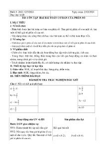 Giáo án dạy thêm Toán 6 - Buổi 6: Ôn tập hai bài toán cơ bản của phân số - Năm học 2023-2024