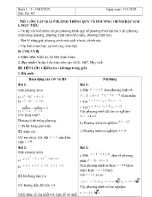 Giáo án dạy thêm Toán 9 - Buổi 1: Ôn tập giải phương trình quy về phương trình bậc hai - Năm học 2023-2024