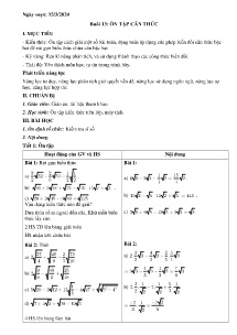 Giáo án dạy thêm Toán 9 - Buổi 13: Ôn tập căn thức - Năm học 2023-2024