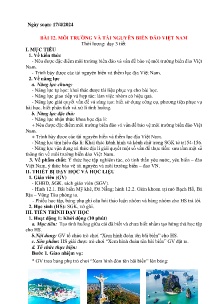 Giáo án Địa lí 8 - Bài 12: Môi trường và tài nguyên biển đảo Việt Nam - Năm học 2023-2024