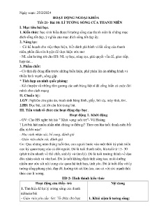 Giáo án GDCD 9 - Tiết 21, Bài 10: Lí tưởng sống của thanh niên - Năm học 2023-2024