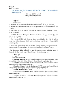 Giáo án Khoa học tự nhiên 7 - Tiết 101-103, Bài 31: Trao đổi nước và chất dinh dưỡng ở động vật - Năm 2023-2024
