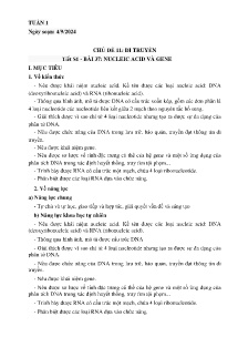 Giáo án Khoa học tự nhiên 9 - Tiết 1, Bài 37: Nucleic acid và gene - Năm học 2024-2025