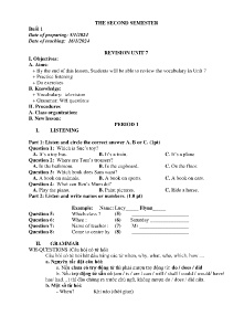 Giáo án Tiếng Anh 6 - Buổi 1: Revision unit 7 - Năm học 2023-2024