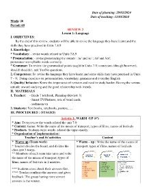 Giáo án Tiếng Anh 7 - Week 26 - Năm học 2023-2024