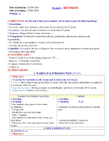 Giáo án Tiếng Anh 9 - Week 1 - Năm học 2024-2025