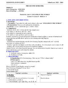 Giáo án Tiếng Anh 9 - Week 25 - Năm học 2023-2024