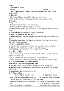 Giáo án Tin học 6 (Kết nối tri thức) - Tiết 23, Bài 12: Trình bày thông tin dưới dạng bảng. Thực hành - Năm học 2023-2024