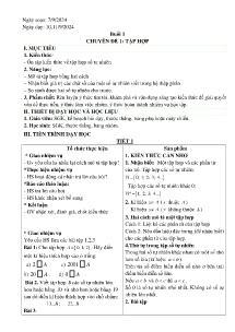 Giáo án Toán 6 - Buổi 1, Chuyên đề 1: Tập hợp - Năm học 2024-2025