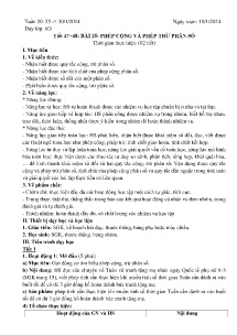 Giáo án Toán 6 - Tiết 47+48, Bài 25: Phép cộng và phép trừ phân số - Năm học 2023-2024