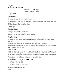 Giáo án Toán 8 - Tuần 1, Tiết 1-4 - Năm học 2024-2025