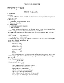 Giáo án Tự chọn Tiếng Anh 9 - Period 19: Quantifier - Năm học 2023-2024