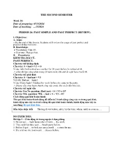 Giáo án Tự chọn Tiếng Anh 9 - Period 26: Past simple and past perfect (Review) - Năm học 2023-2024