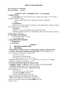 Giáo án Tự chọn Tiếng Anh 9 - Period 32: Verb + to-infinitive. Verb + Ving (Continue) - Năm học 2023-2024