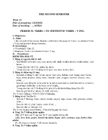 Giáo án Tự chọn Tiếng Anh 9 - Week 31, Period 31: Verbs+to infinitive. Verbs+Ving - Năm học 2023-2024