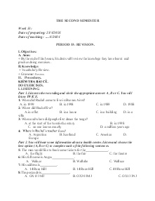 Giáo án Tự chọn Tiếng Anh 9 - Week 33, Period 33: Revision - Năm học 2023-2024
