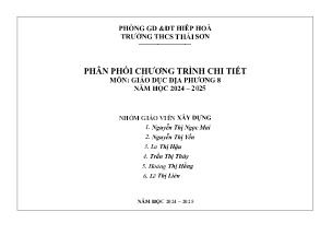 Phân phối chương trình chi tiết Giáo dục địa phương 8 - Năm học 2024-2025 - Trường THCS Thái Sơn