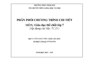 Phân phối chương trình chi tiết Giáo dục thể chất 7 - Năm học 2024-2025 - Ngô Văn Sơn
