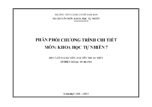 Phân phối chương trình chi tiết môn Khoa học tự nhiên Lớp 7 - Năm học 2024-2025 - Nguyễn Thị An Thủy